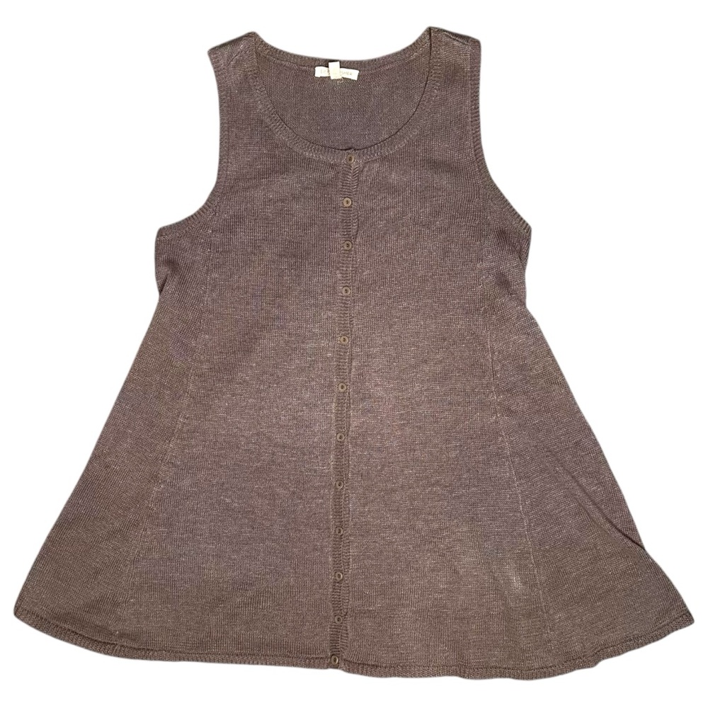 Eileen Fisher 100% Linen Knit Button Front Tunic Tank Top XS Beige Flowy